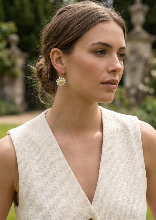 Envy White And Yellow Daisy Earrings