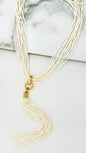 Envy Cream bugle tassel necklace with gold link