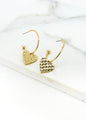 Envy Gold hoop with textured heart charm earring