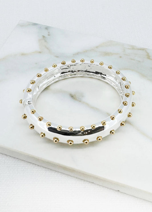 Envy Wide silver and Gold two tone stud hinged bangle