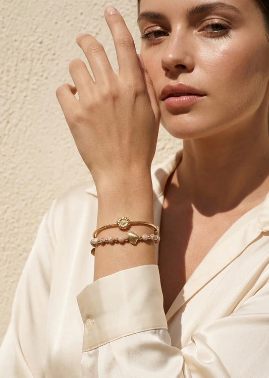 Envy Elasticated taupe and gold two layer bracelet with starfish design