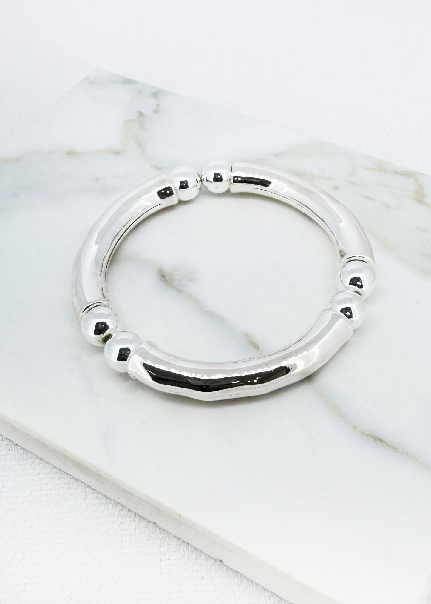 Envy Silver stretch bar and ball bangle