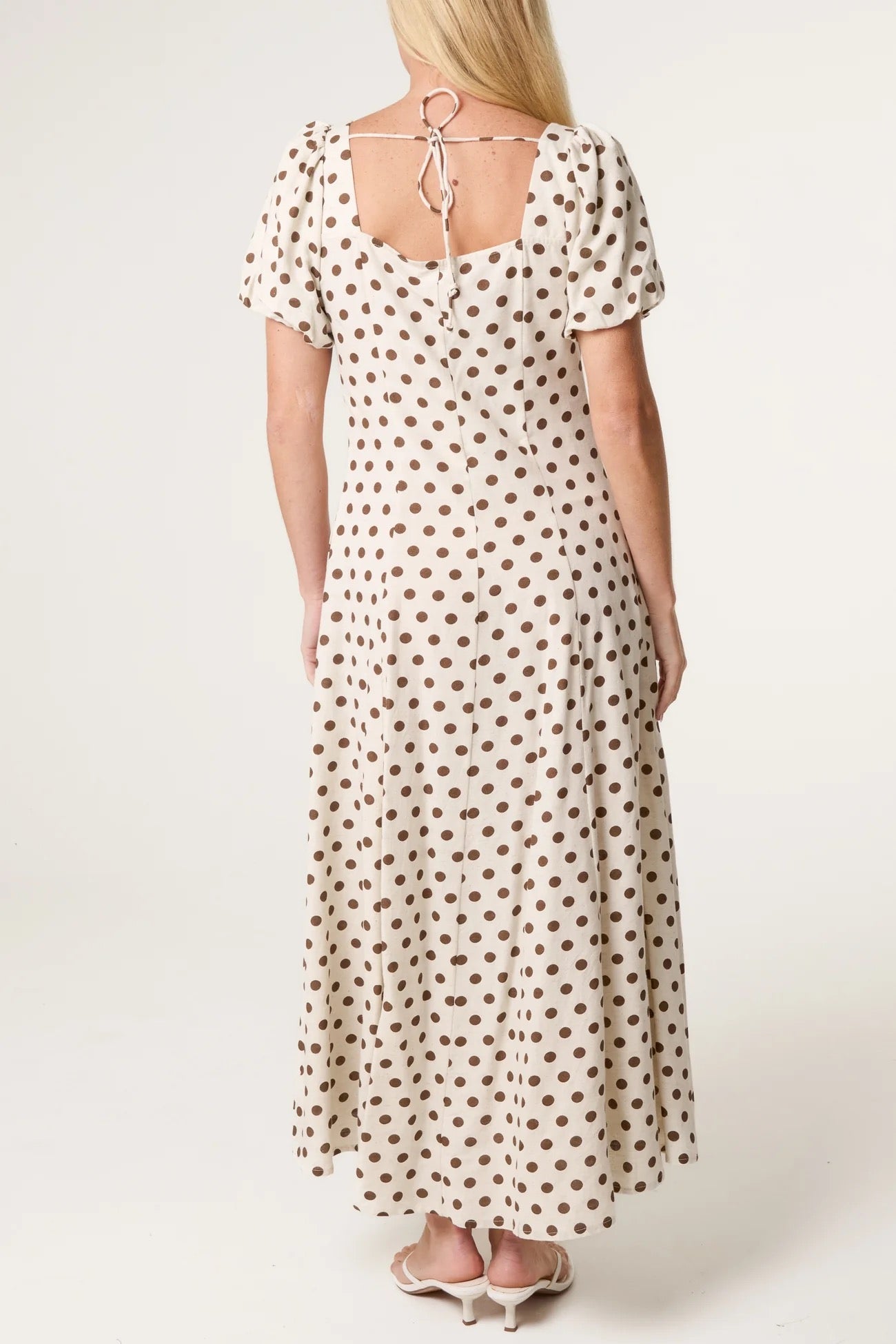 Polka Dot Puff Sleeve Dress Linen