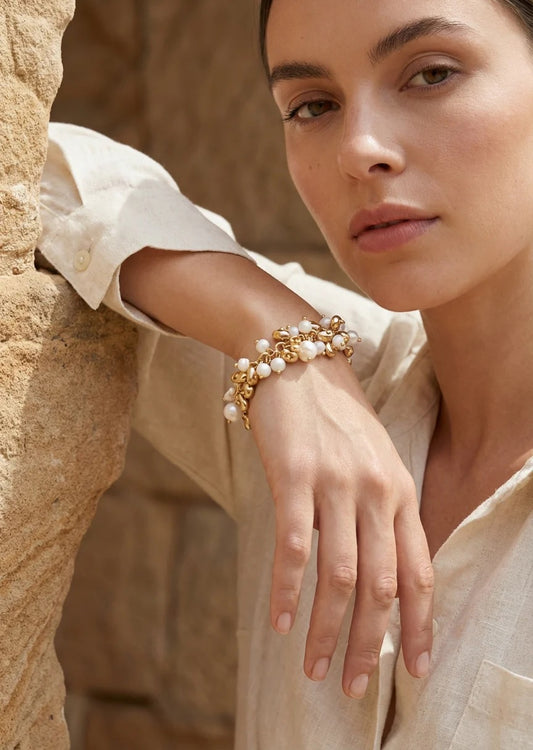 Envy Gold and White cluster T-bar bracelet