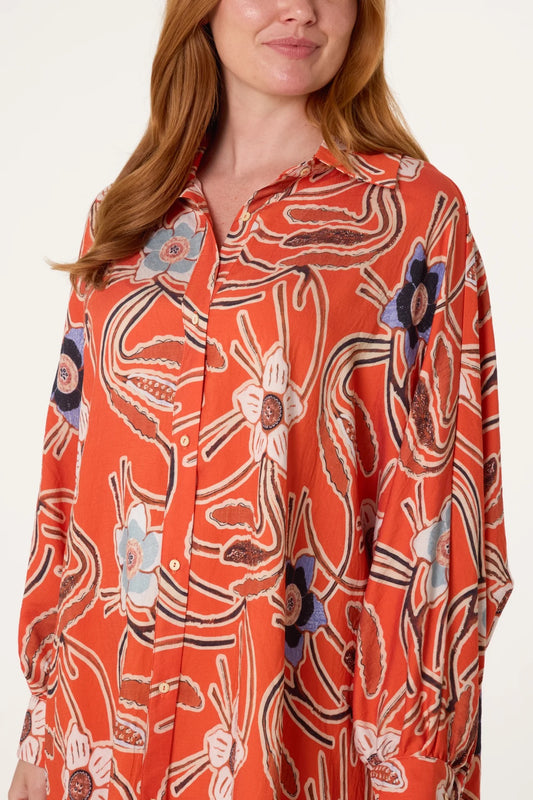 Oversize Shirt Midi Dress Orange