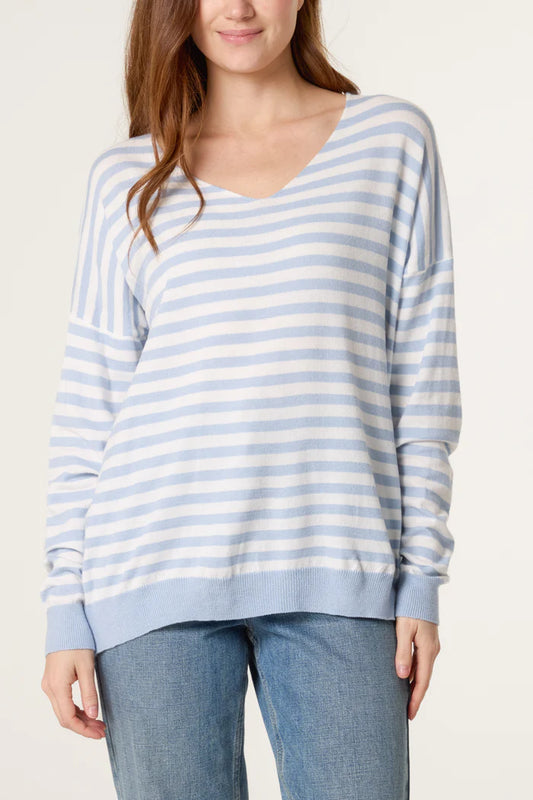 Cally Stripe Lightweight Knit Jumper Light Blue