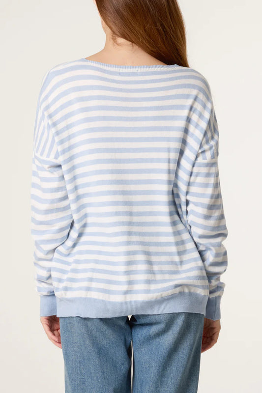 Cally Stripe Lightweight Knit Jumper Light Blue