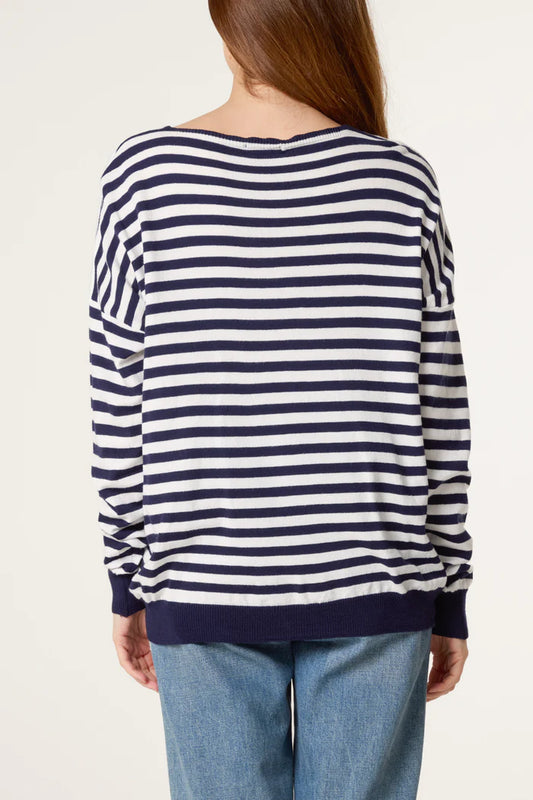 Cally Stripe Lightweight Knit Jumper Navy