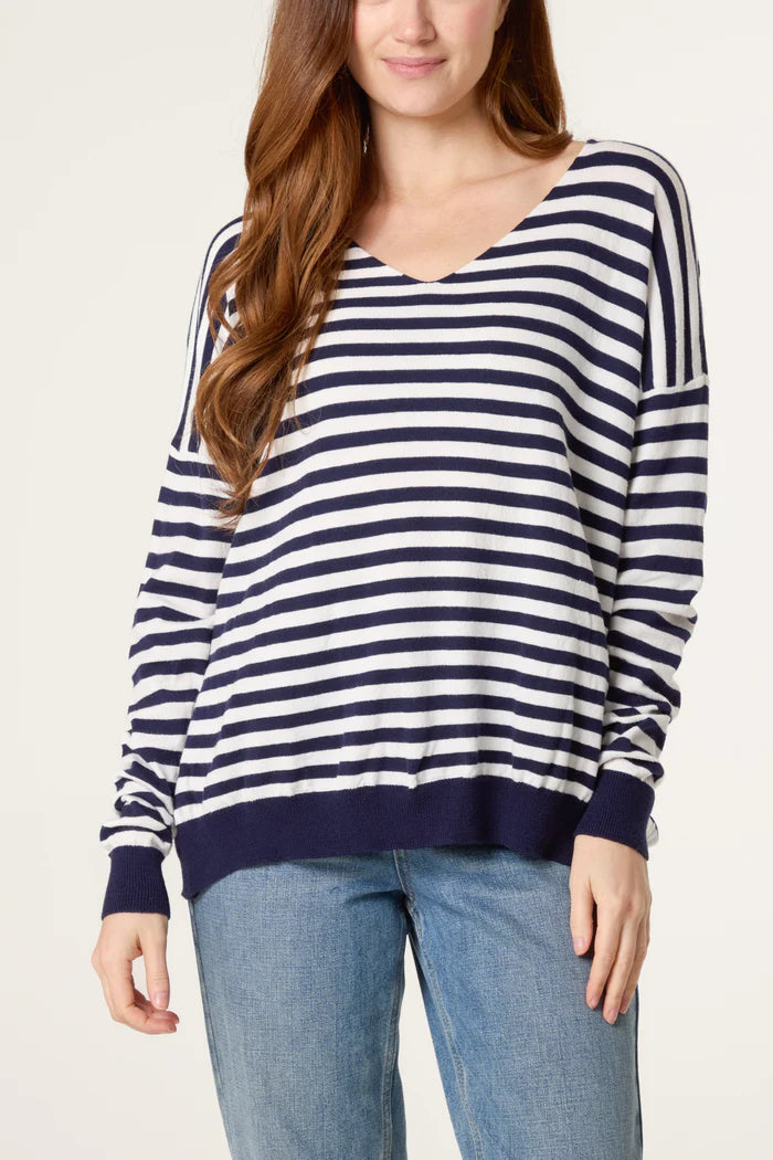 Cally Stripe Lightweight Knit Jumper Navy