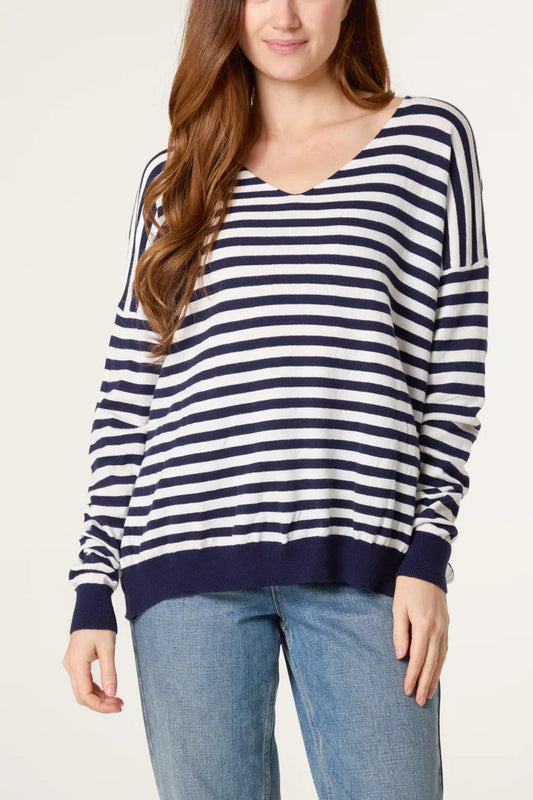 Cally Stripe Lightweight Knit Jumper Navy