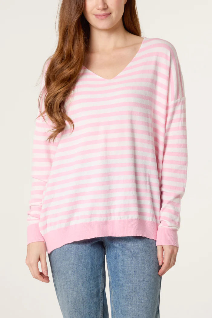 Cally Stripe Lightweight Knit Jumper Light Pink
