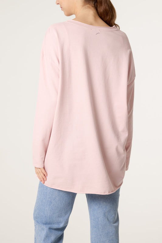 Star Long Sleeve Cotton Top Light Pink