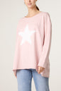 Star Long Sleeve Cotton Top Light Pink