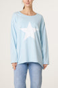 Star Long Sleeve Cotton Top Light Blue