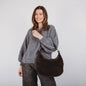 Elie Beaumont Shoulder Handbag Crescent Suede Taupe Chocolate Brown