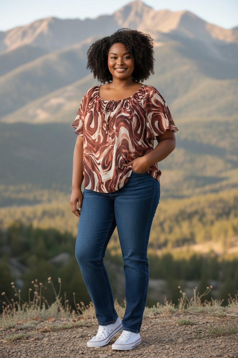 Swirl Chiffon Top Brown