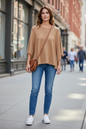 Joni One Size Poncho Jumper Camel