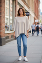 Joni One Size Poncho Jumper Cream
