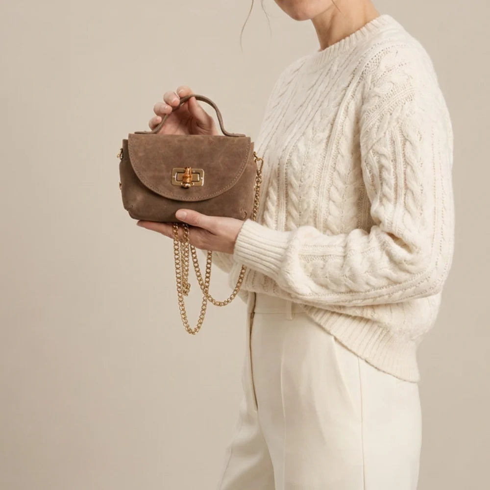 Eli Beaumont Mini Bamboo Bag Mink Suede
