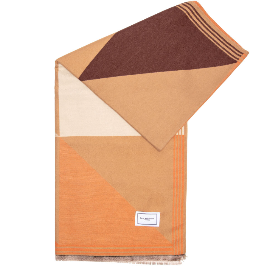 Eli Beaumont Reversible  Geometric Tan Orange Scarf