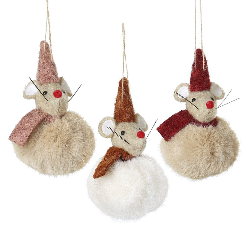 Christmas Hanging Pompom Mice Asstd Colours