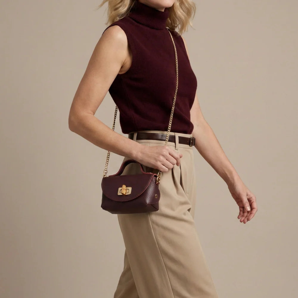 Eli Beaumont Mini Bamboo Bag Burgandy Leather
