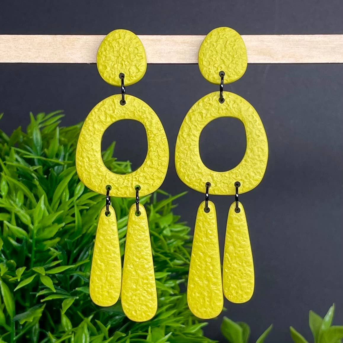 Kay Jay Clay Colour Block Organic Chandelier Earrings - Handmade: Mustard Yellow