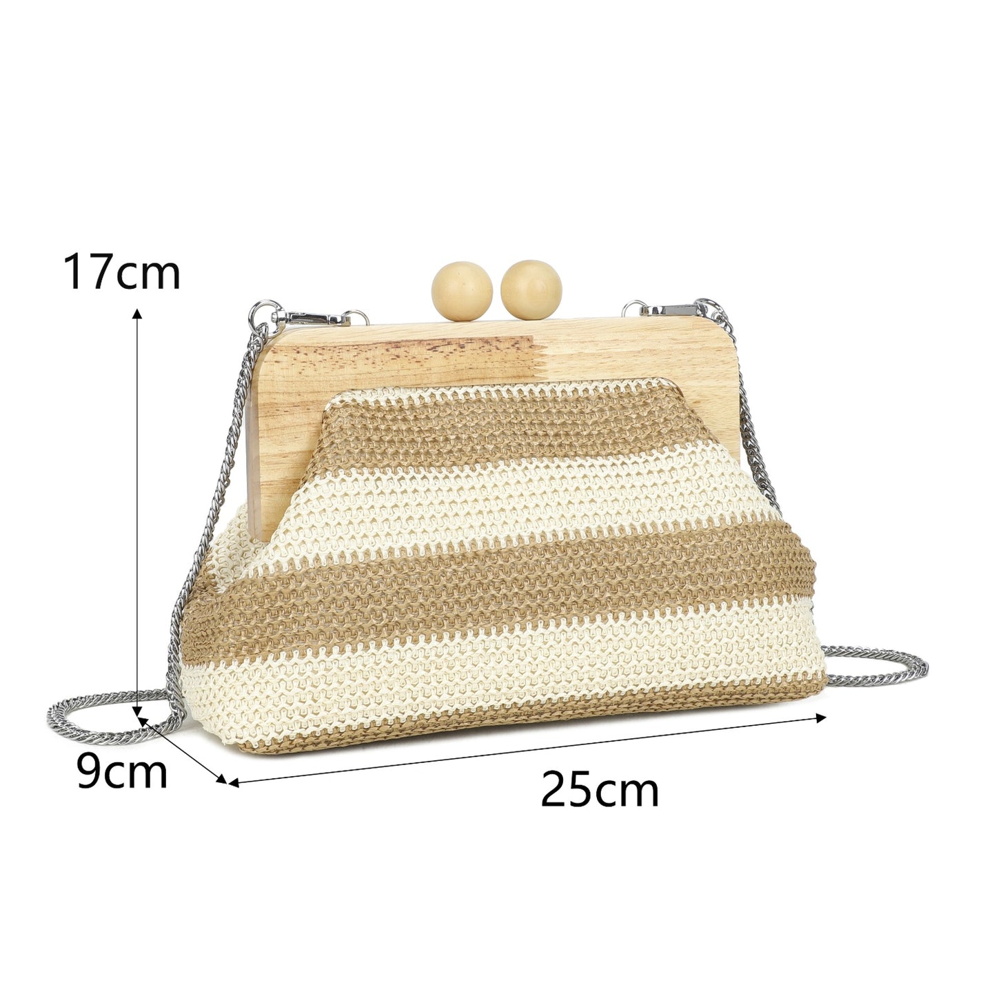 Boho Woven Clutch Bag Camel and White