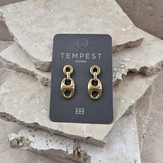 Designer inspired classic link earrings: Gold