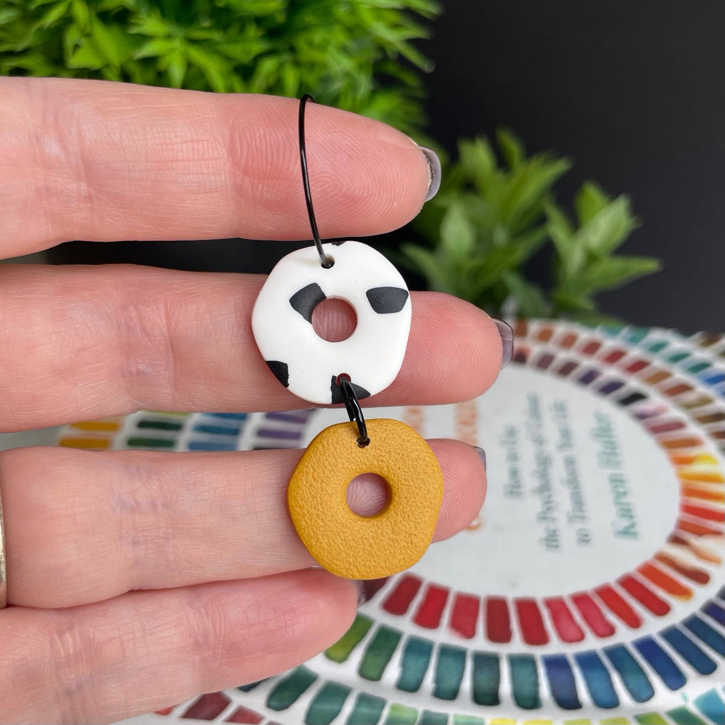 Kay Jay Clay Dalmatian Print Handmade Polymer Clay Hoop Earrings: Yellow