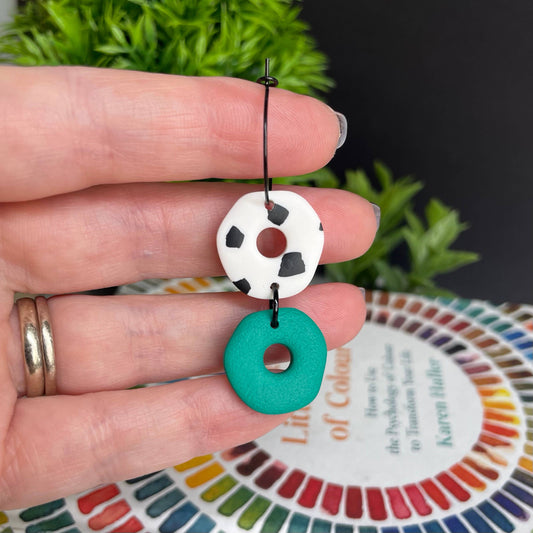 Kay Jay Clay Dalmatian Print Handmade Polymer Clay Hoop Earrings: Green