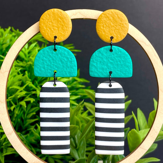 Kay Jay Clay Monochrome Stripe Polymer Clay Long Dangle Earrings: Yellow & Green