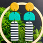 Kay Jay Clay Monochrome Stripe Polymer Clay Long Dangle Earrings: Yellow & Green